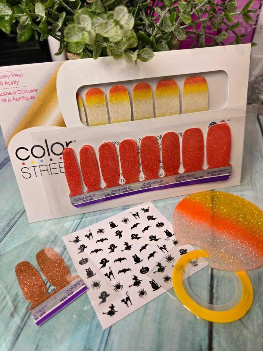 Color Street Candy Corn Themed Press On Nail Design